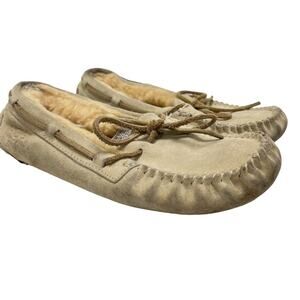 UGG AUSTRALIA Moccasins Cream Suede Leather Flats Slippers 5612 Sherpa Shoes  6